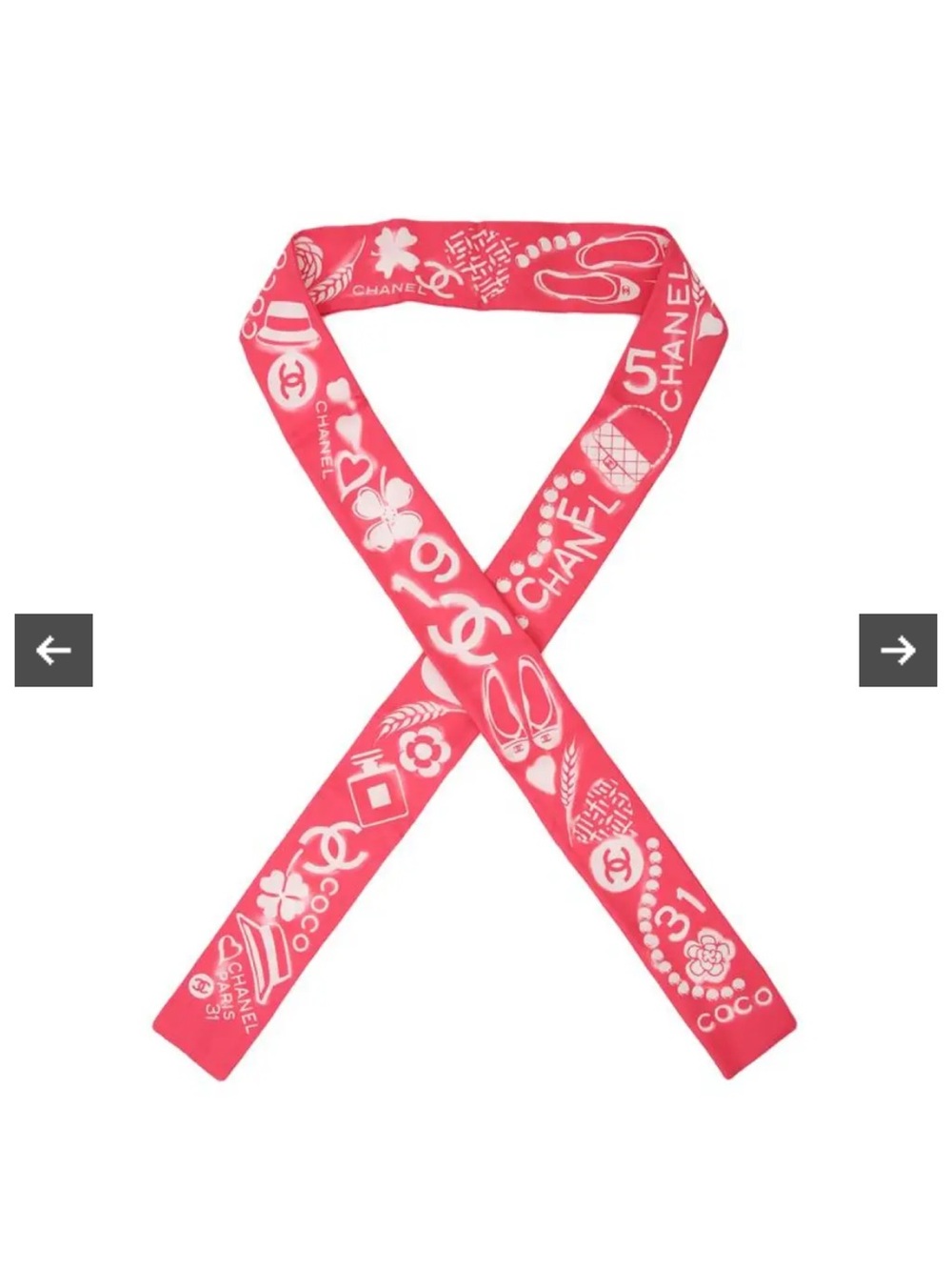 CHANEL Coral Pink Graphic Silk Twilly Scarf